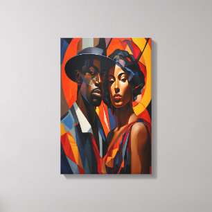 Bold Abstract Cubism Couple Portrait – Modern Art Canvas Print