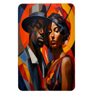 Bold Abstract Cubism Couple Portrait – Modern Art Magnet