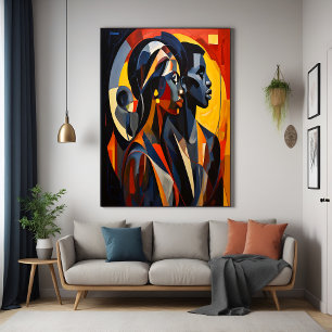 Bold Abstract Cubist Portrait Art Poster