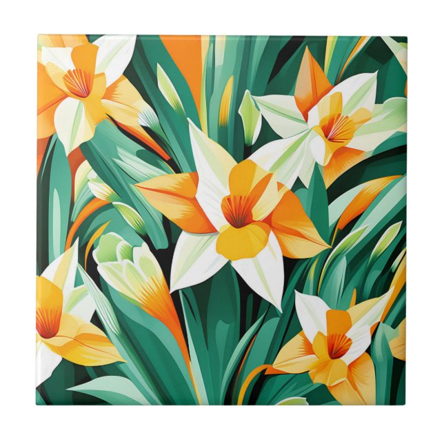 Bold Abstract Daffodil Flowers Ceramic Tile (Front)