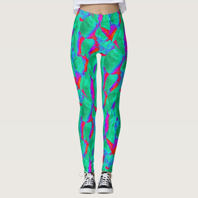 bold abstract design red green leggings (Front)