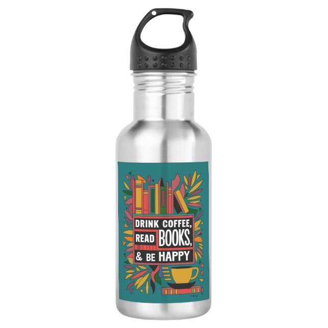 Bold Abstract "Drink Coffee, Read Books" Stainless Steel Water Bottle (Front)