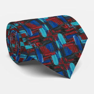 Bold Abstract Expressionist Ruby and Turquoise Neck Tie