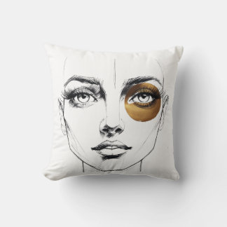 Bold Abstract Female Face with Gold Eye Accent – A Throw Pillow