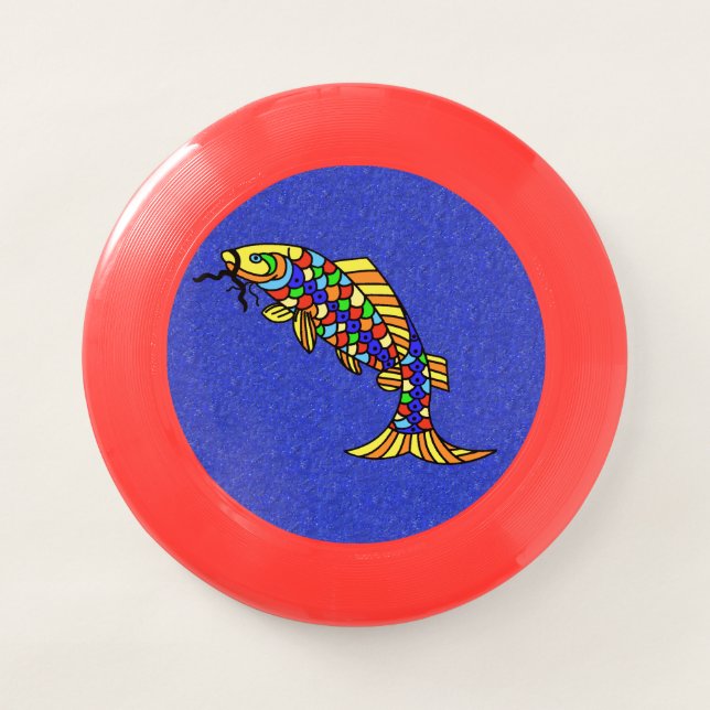 Bold Abstract Fish Bright Colorful Scales Blue Wham-O Frisbee (Front)