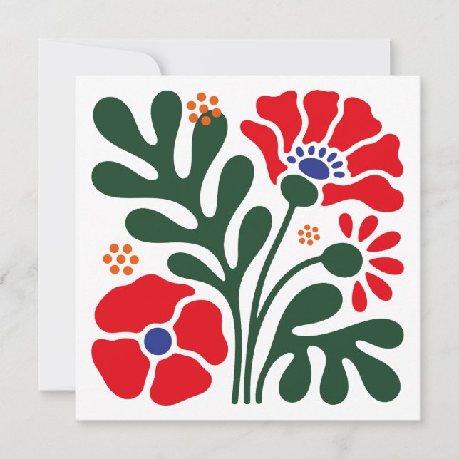 Bold Abstract Floral Flat Card with Poppy Motif (Front)