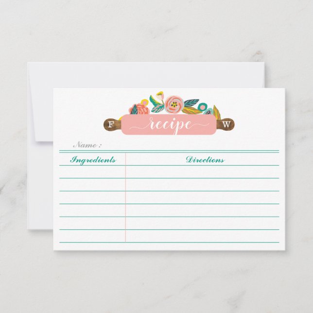 Bold Abstract Floral & Foliage Rolling Pin Recipe Note Card (Front)