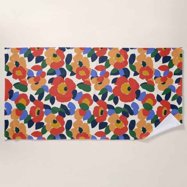 Bold Abstract Floral Pattern Beach Towel (Front)