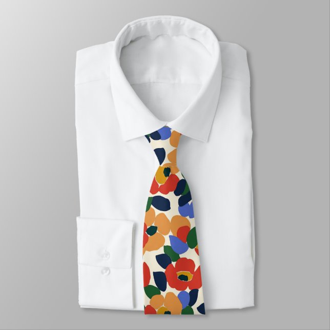 Bold Abstract Floral Pattern Neck Tie (Tied)