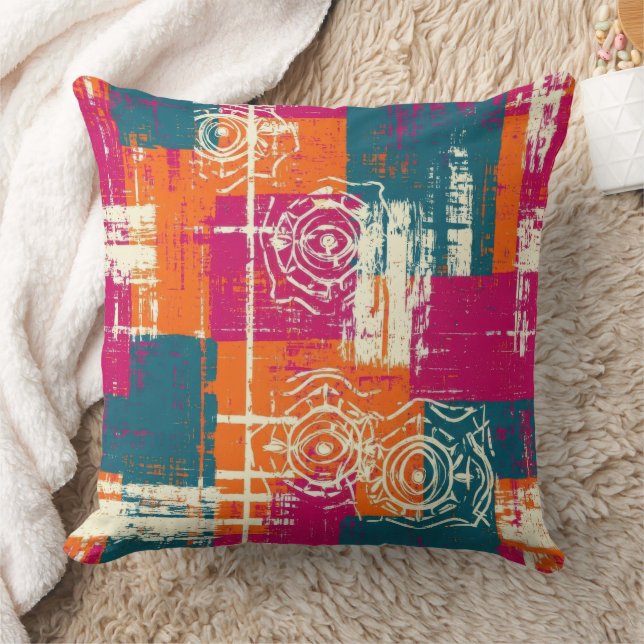 Bold Abstract Geometric - Grunge Brush Texture (2) Throw Pillow (Blanket)