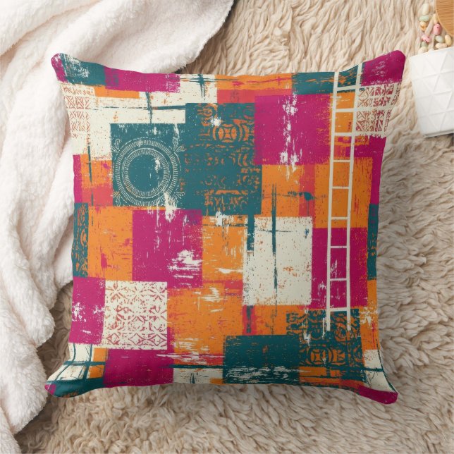 Bold Abstract Geometric - Grunge Brush Texture Throw Pillow (Blanket)