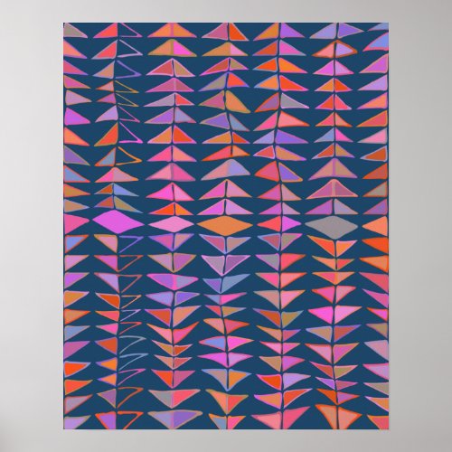 Bold Abstract Geometric Painted Triangles in Blue Poster