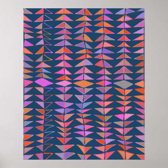 Bold Abstract Geometric Painted Triangles in Blue Poster (Front)