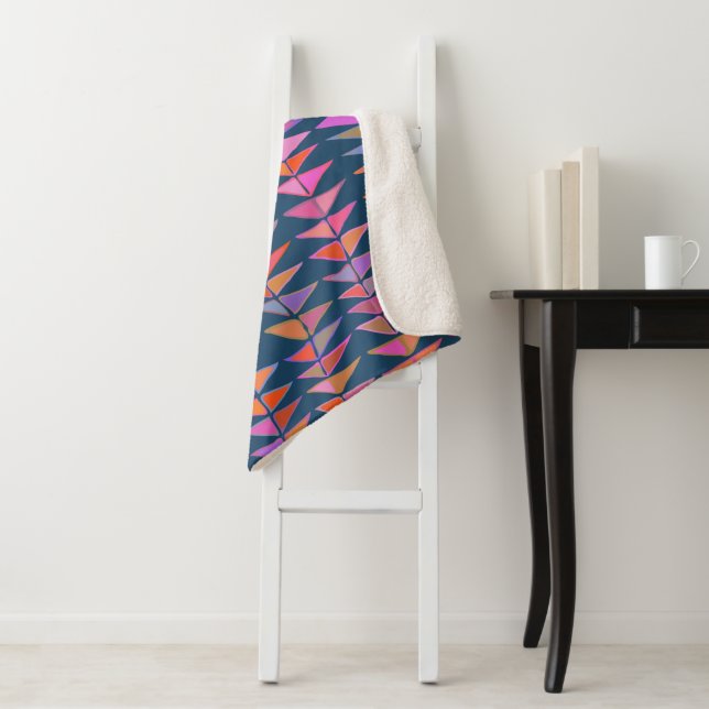 Bold Abstract Geometric Painted Triangles in Blue Sherpa Blanket (In Situ)