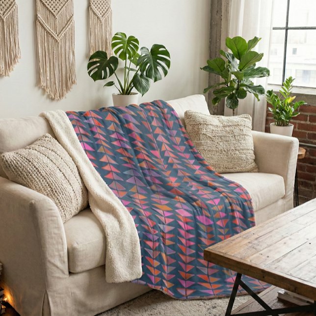 Bold Abstract Geometric Painted Triangles in Blue Sherpa Blanket (Creator Uploaded)