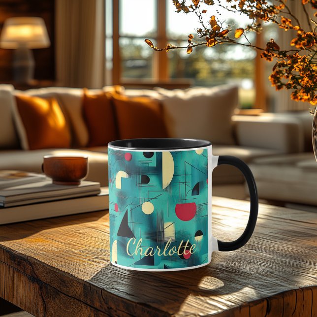 Bold Abstract Geometric - Personalized Teal &  Red Mug (Creator Uploaded)