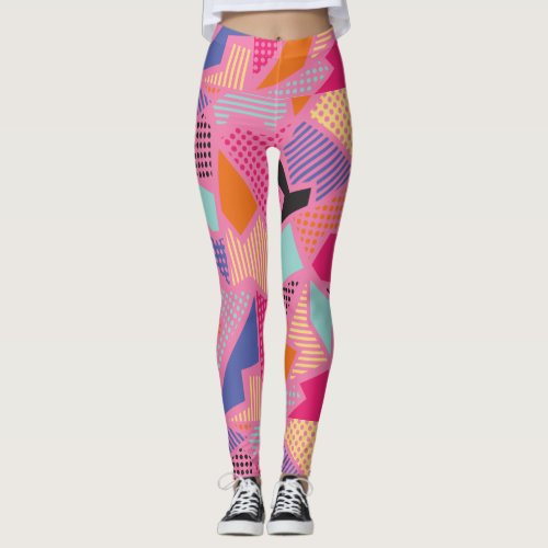 Bold Abstract Geometric Shapes Urban Fashion Pink Leggings