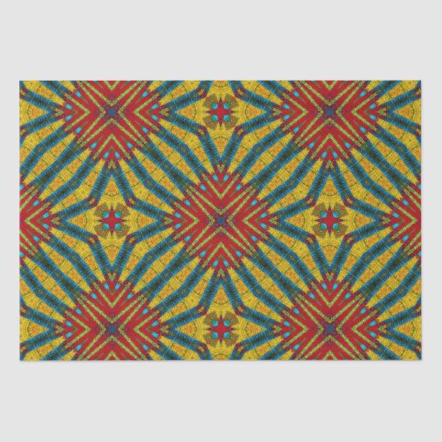 Bold Abstract Hippie Red Yellow Blue Ethnic Tribal Tissue Paper (Front)