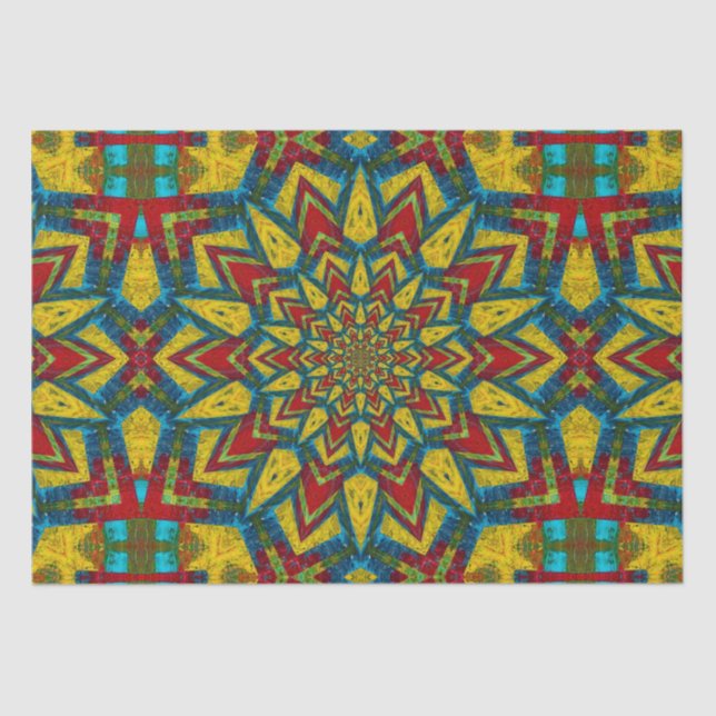 Bold Abstract Hippie Red Yellow Blue Ethnic Tribal Tissue Paper (Front)