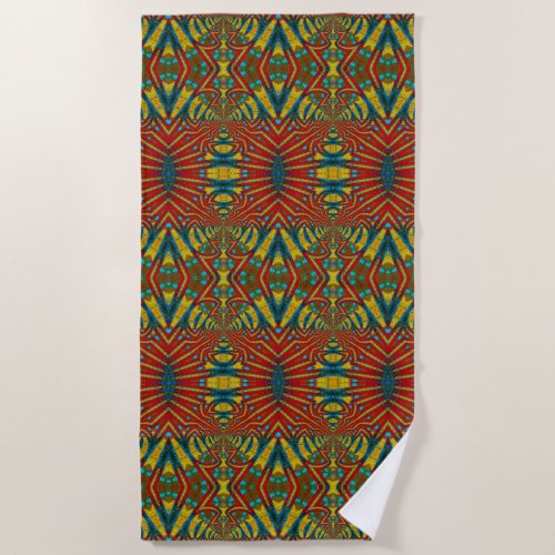 Bold Abstract Hippie Red Yellow Blue Ethnic Trippy Beach Towel