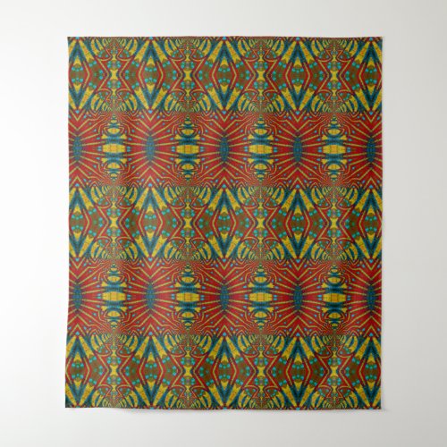 Bold Abstract Hippie Red Yellow Blue Ethnic Trippy Tapestry