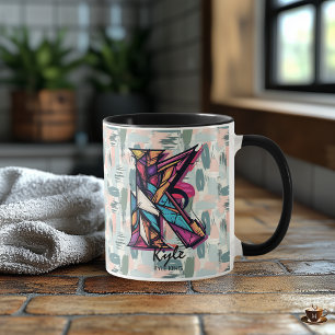 Bold abstract letter K geometric composition Mug
