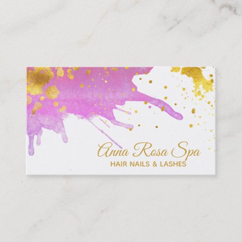 Bold Abstract  Pink Glam Watercolor Gold Luxe Business Card