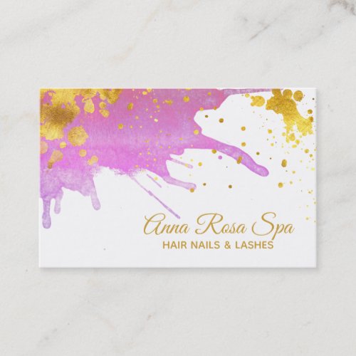  Bold Abstract Pink Watercolor Gold Luxe Business Card