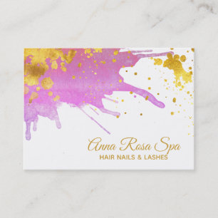 * Bold Abstract Pink Watercolor Gold Luxe Glam Business Card