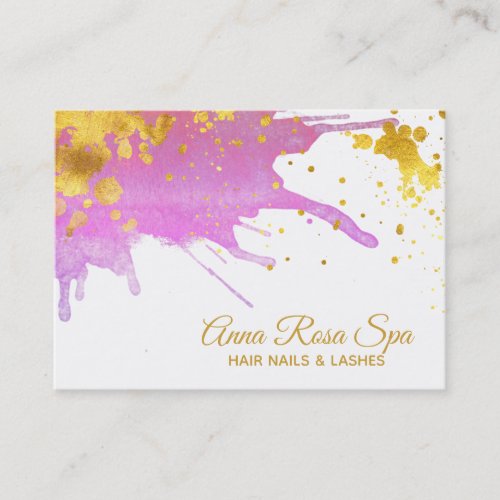 Bold Abstract Pink Watercolor Gold Luxe Glam Business Card