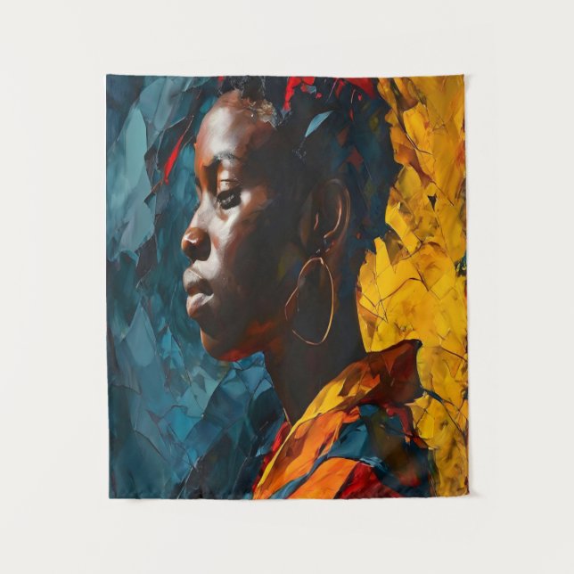 Bold Abstract Portrait Vibrant Expressionism Art Tapestry (Front)