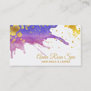 *~ Bold Abstract  Purple Glam Watercolor Gold Luxe Business Card
