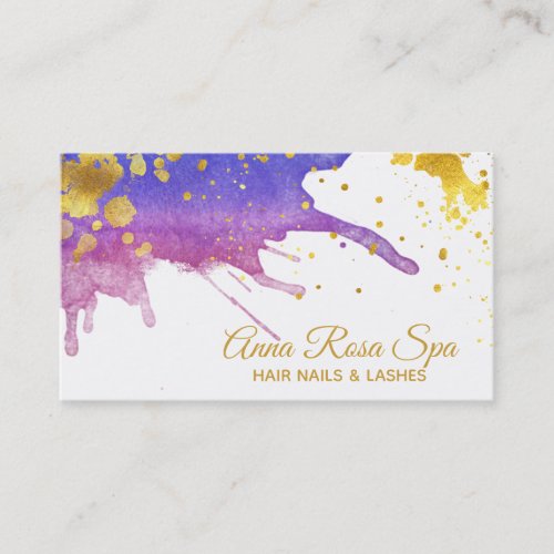 Bold Abstract  Purple Glam Watercolor Gold Luxe Business Card