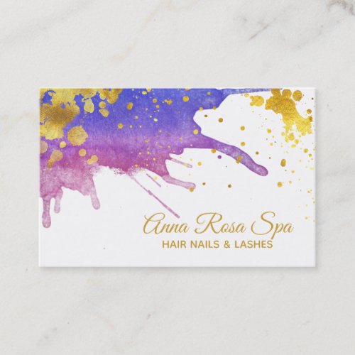 Bold Abstract  Purple Watercolor Gold Luxe Business Card