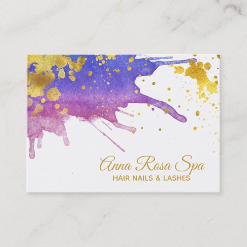 Bold Abstract Purple Watercolor Gold Luxe Glam Business Card