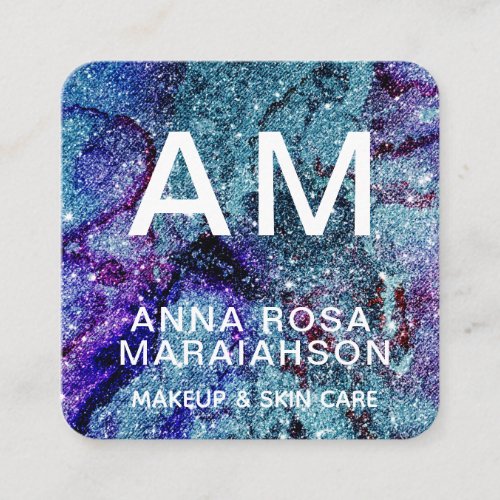 Bold Abstract  QR Artsy GLITTER LOGO PHOTO Square Business Card