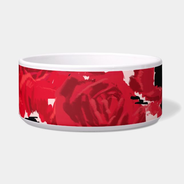 Bold Abstract Roses and Pretty Poppies Pet Bowl (Right)