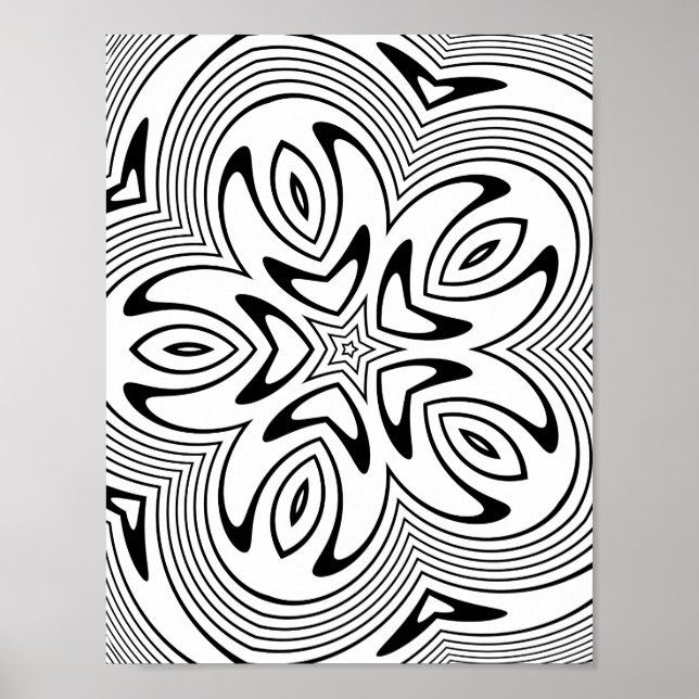 Bold Abstract Star Swirl Pattern Coloring Page Poster (Front)