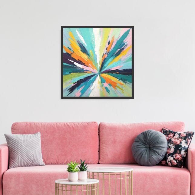 Bold Abstract Starburst Painting – Expressive Text Canvas Print (Insitu(LivingRoom))