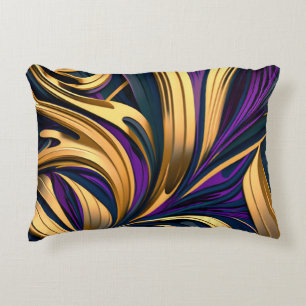 Bold abstract strokes in purple gold accent pillow