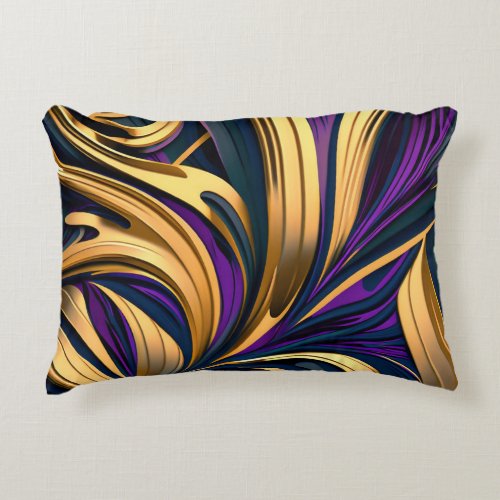 Bold abstract strokes in purple gold accent pillow
