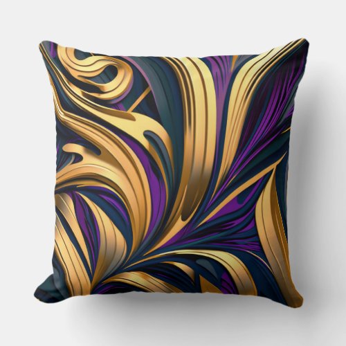 Bold abstract strokes in purple gold throw pillow