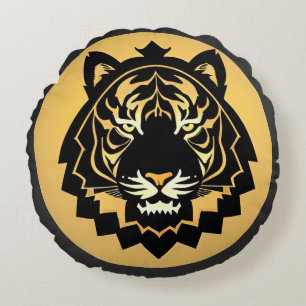 Bold Abstract Tiger Illustration Round Pillow