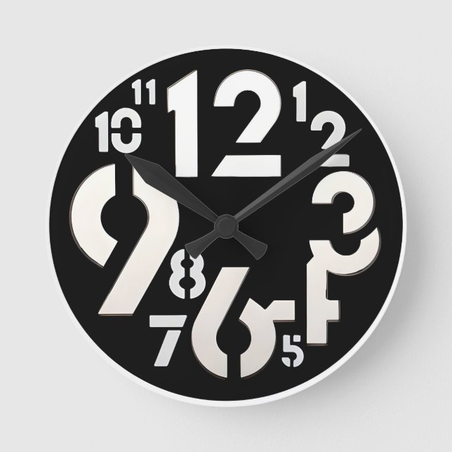 Bold Abstract Typography Stencil Style Round Clock (Front)