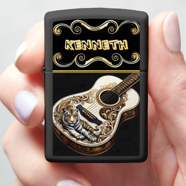 Bold Acoustic Guitar Lighter with Tiger (In Hand)