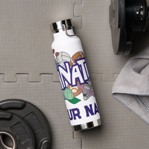 Bold Active Sports Fanatic Athletics Collage Water Bottle