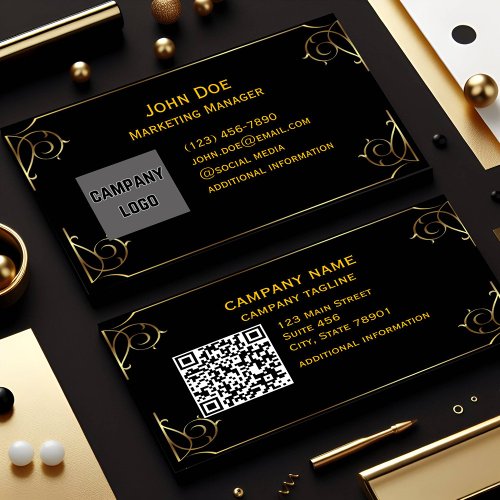 bold advanced qr code website gold Front And Back Business Card