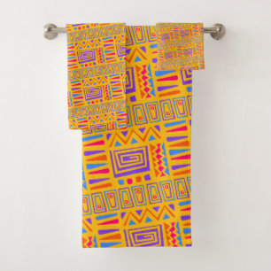 Bold African Folk Art Pattern - Colorful Geometric Bath Towel Set