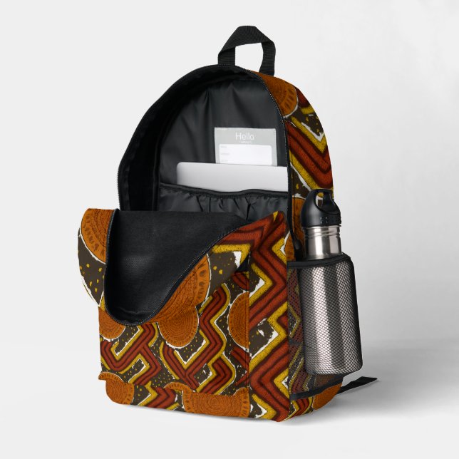 Bold African Print  Printed Backpack (Back Corner Right (Open))