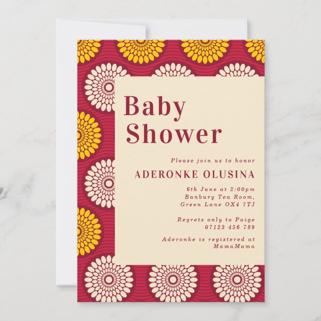 Bold African Wax Print Red & Yellow Baby Shower Invitation (Front)